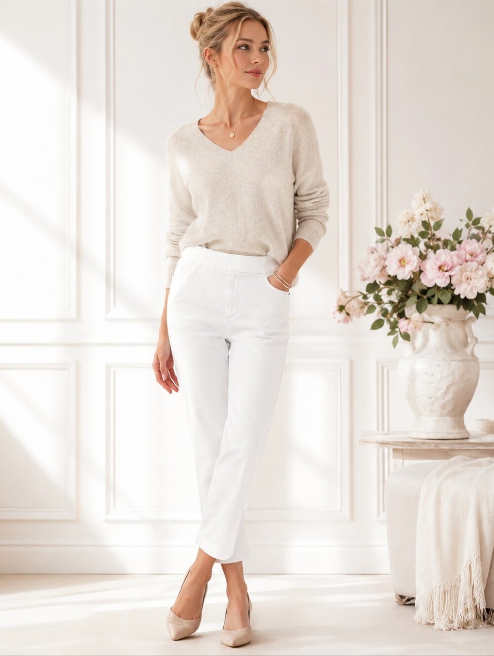 Alfred Dunner White Pull-On Straight Leg Pants Size 12P Petite